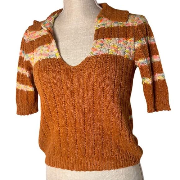 Free People Now & Then Cinnamon Women’s Sz S Collared Short Sleeved 70s Festival - Picture 9 of 16